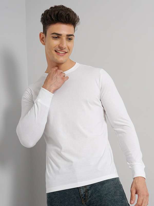Basic Cotton T-Shirt Long Sleeve Plain Crew Neck Solid Men Youth Blank Color