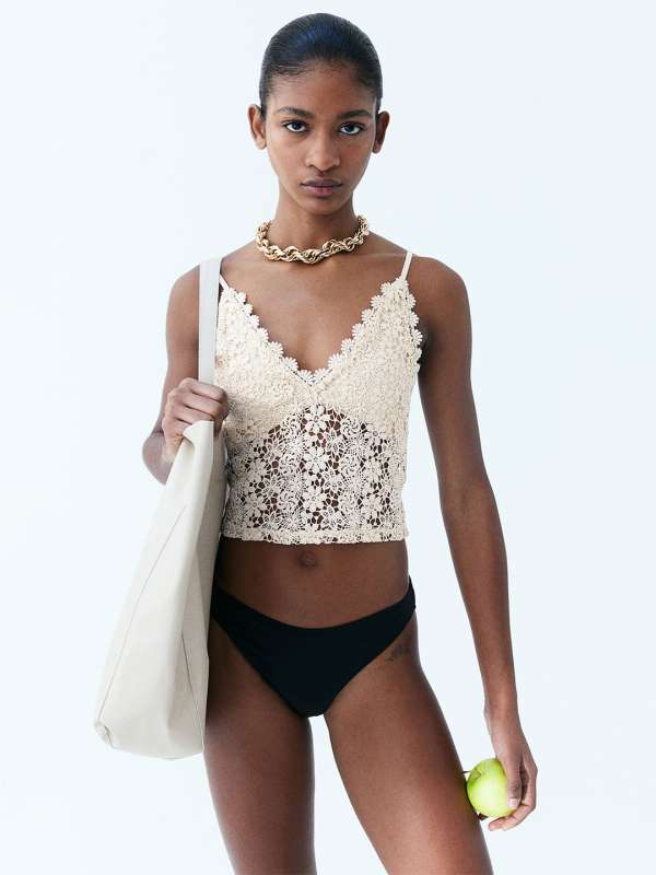 Lace-trimmed strappy top