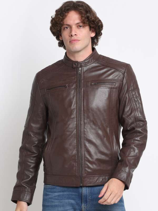 Leather jacket cheap chinese collar