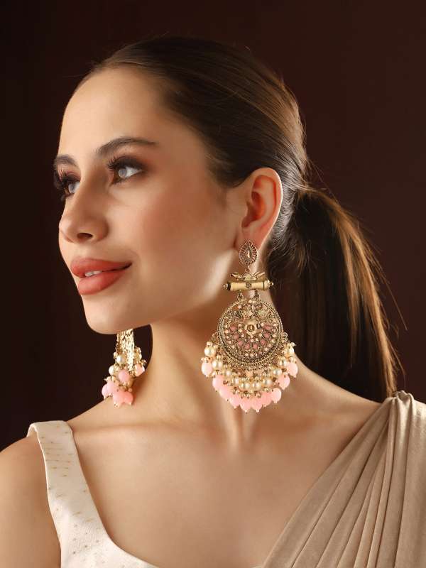 Pink Earrings Ethnic Saree Buy Pink Earrings Ethnic Saree online in India