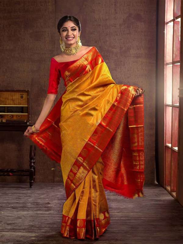 Buy Gold Colour Sarees Online in India Myntra