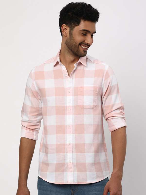 Pink denim deals shirt men