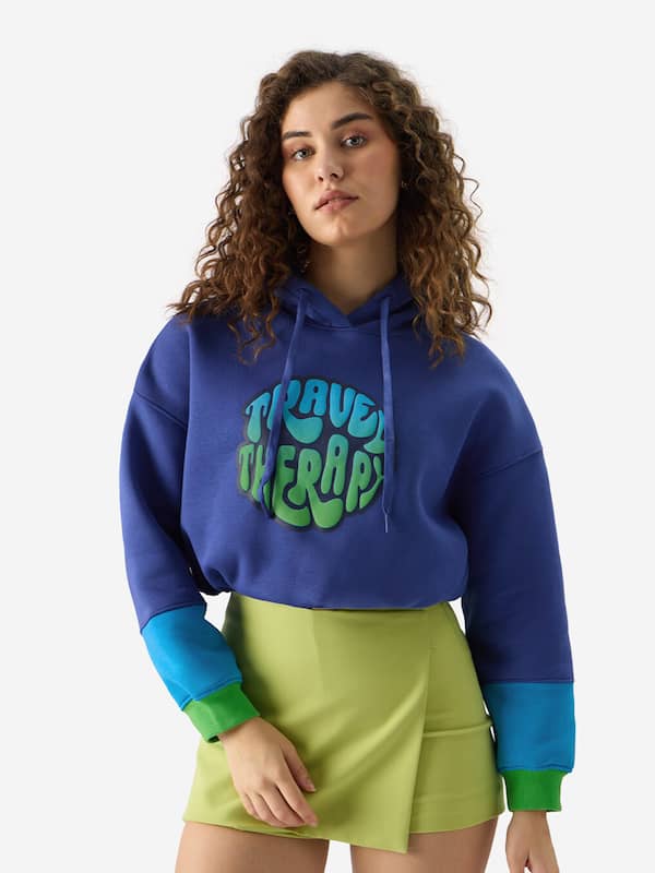 Buy The Souled Store Periwinkle Sweatshirt Women Oversized Sweatshirts Blue  Sweatshirts Hoodies Pullovers Crewneck Hooded Zip-Up Graphic Printed Solid  Color Block Sportswear Casual Warm Cozy Comfortable at