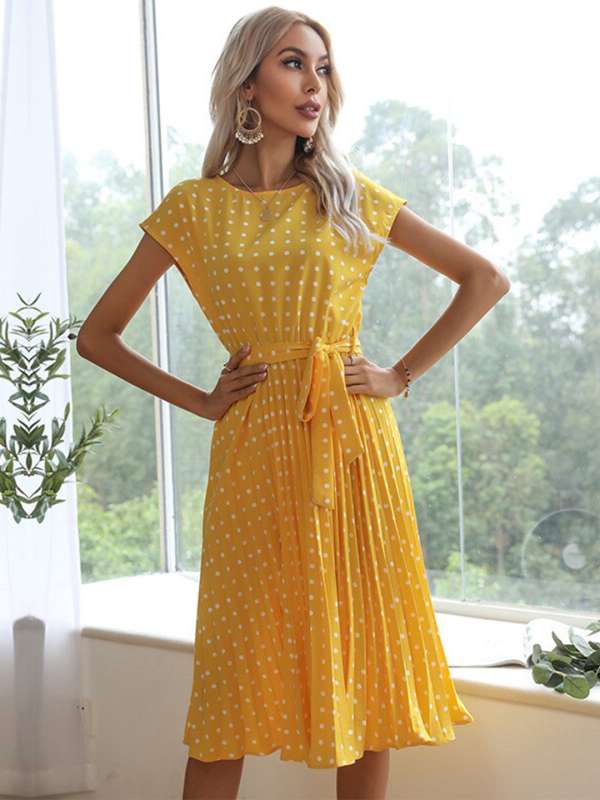 White dress with yellow polka cheap dots