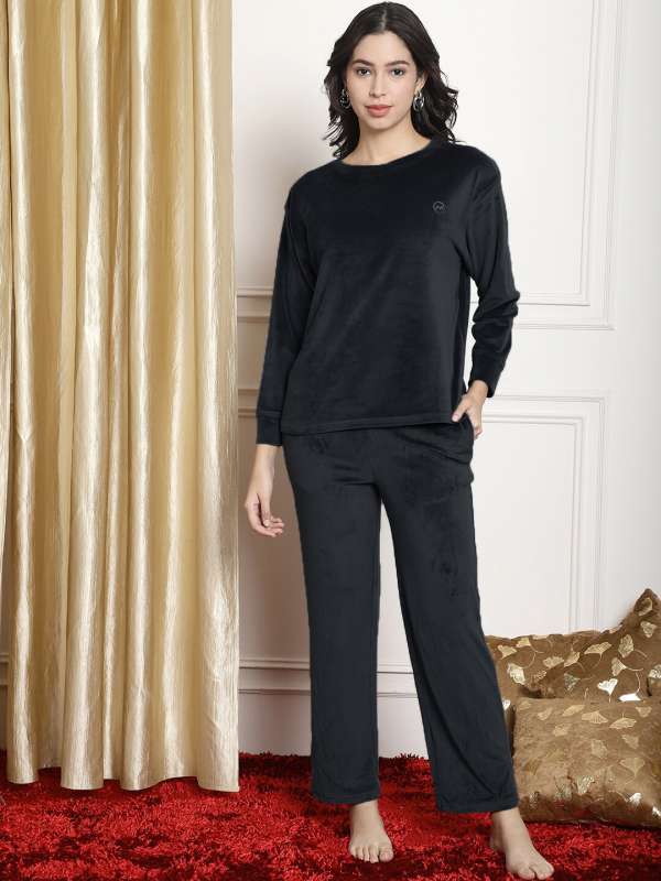 Full Length Ladies Velvet Plain Night Suit Set, Size: XL at Rs 785