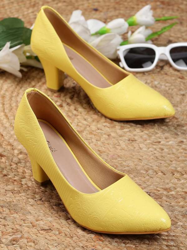 Yellow thick heels best sale