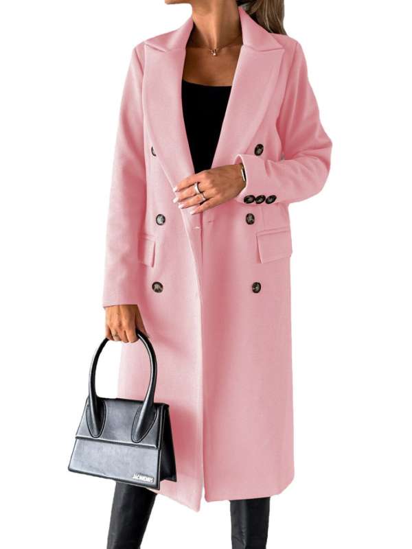 Chic lapel collar pink flower printed long coat top