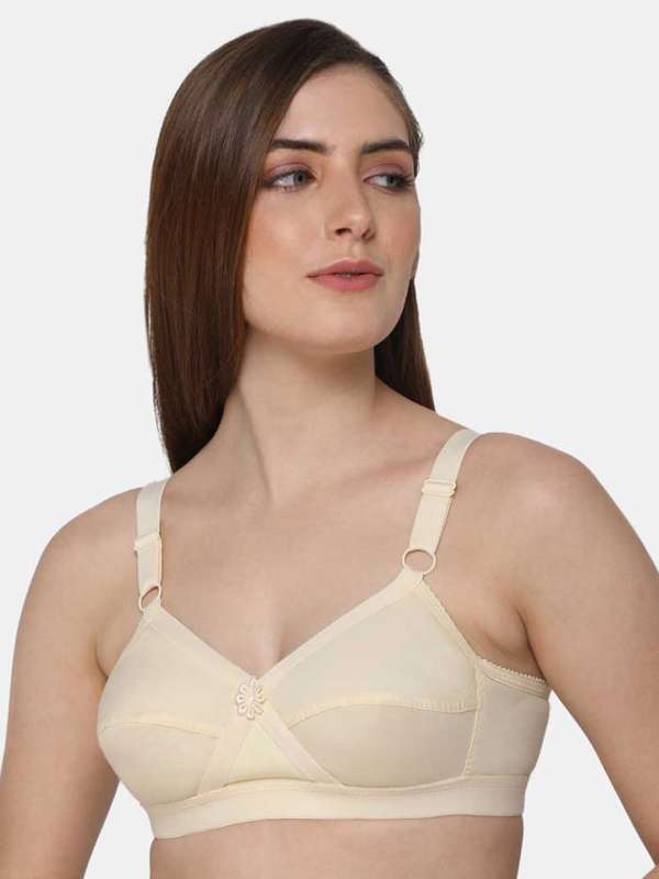 Buy Non-Padded Non-Wired Full Figure Bra in Cream Colour - Cotton