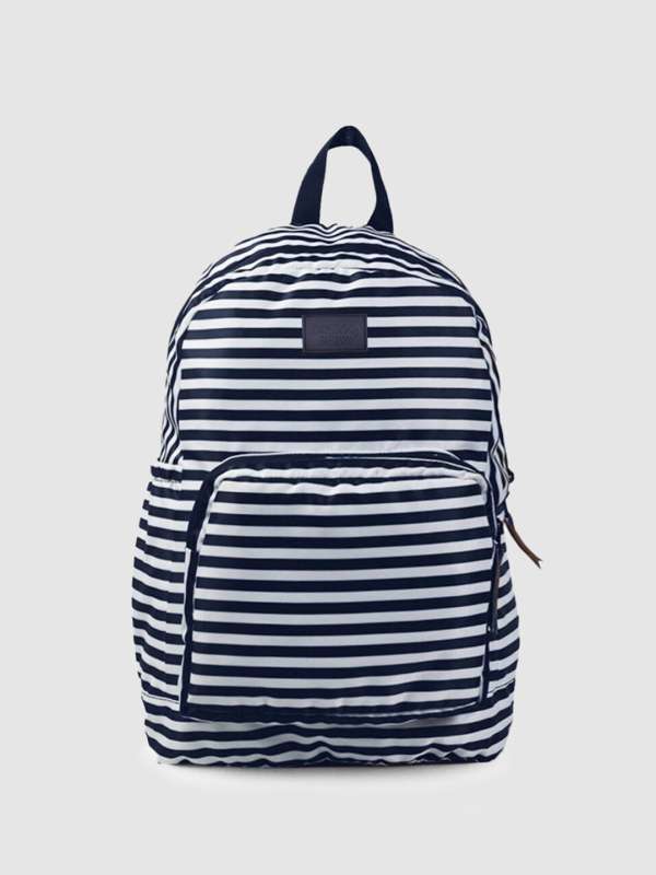 Blue and shop white striped backpack