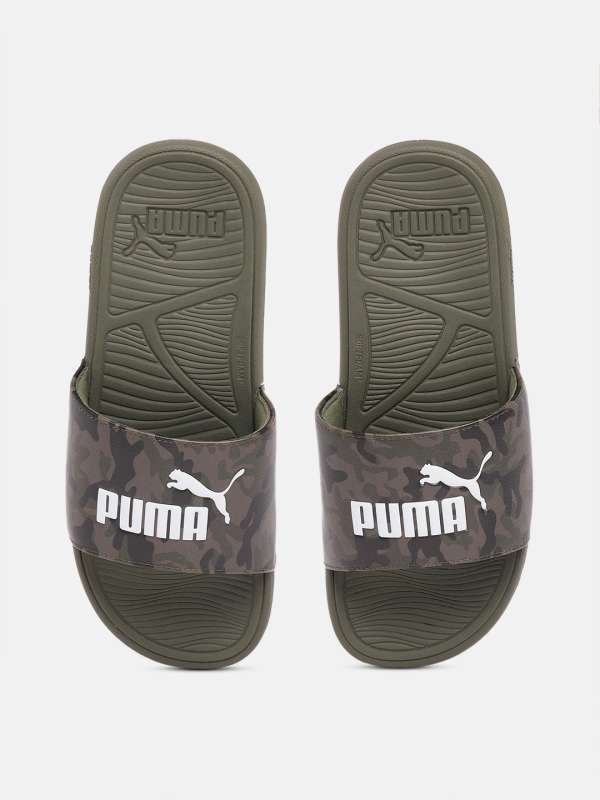 Olive green puma slides on sale