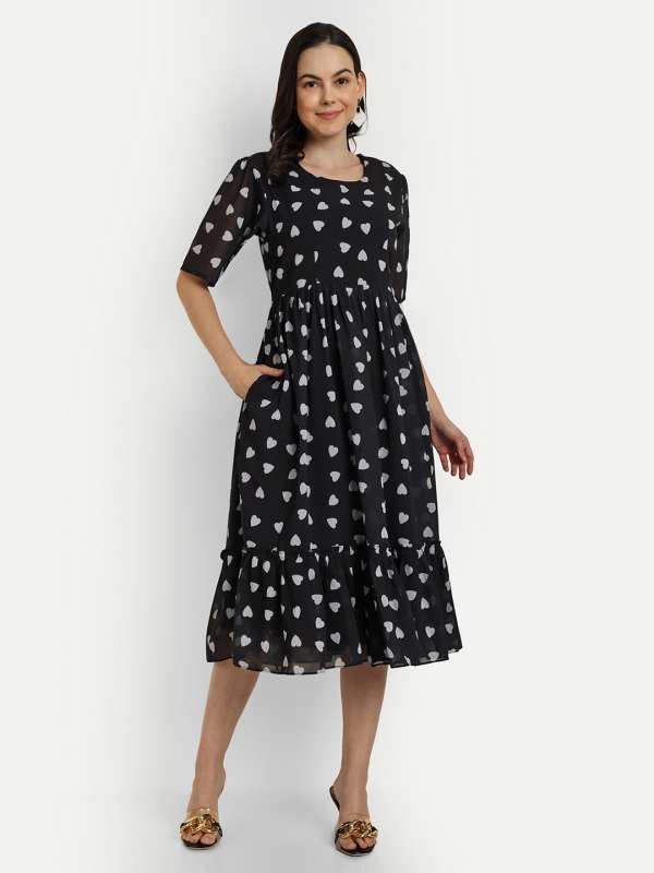 Black Flower Printed Georgette Short Dress – Shinisha