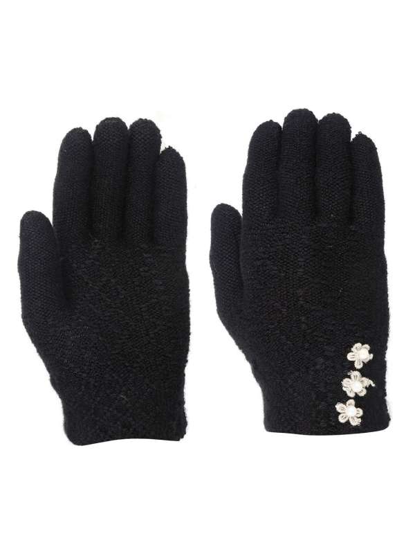 Black Gloves for Men Pure Merino Wool Knitted Hand Gloves Soft