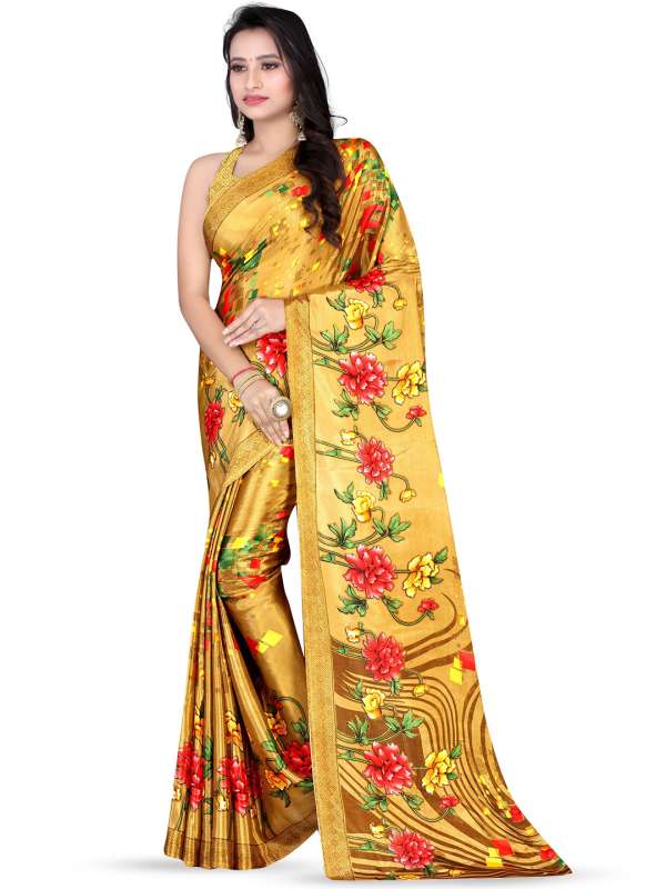 Yellow Crepe Silk Bollywood Plain Saree WJ104933