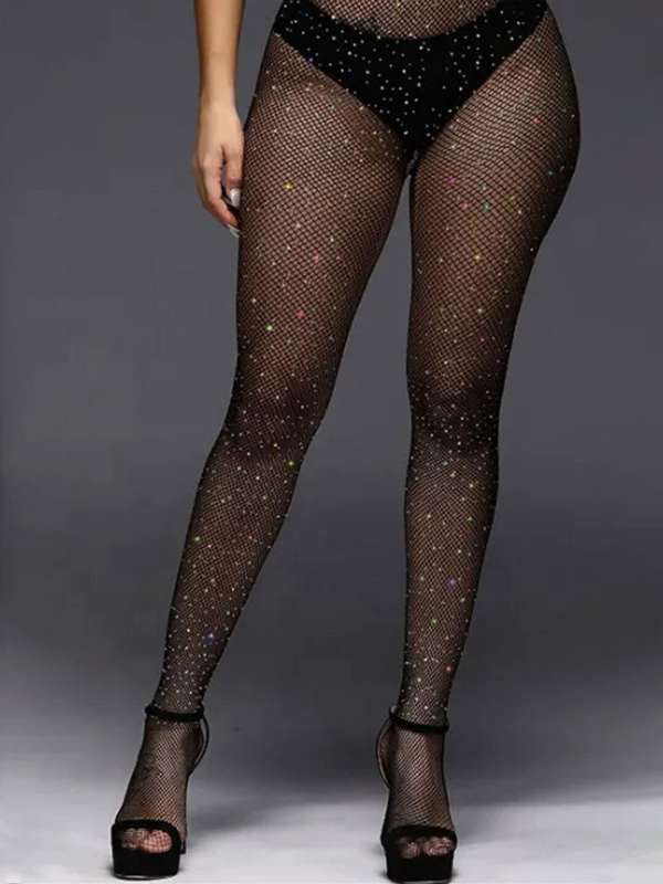 Wolford Fishnetsexy Fishnet Tights For Women - Solid Black Lace Stockings  With Garter