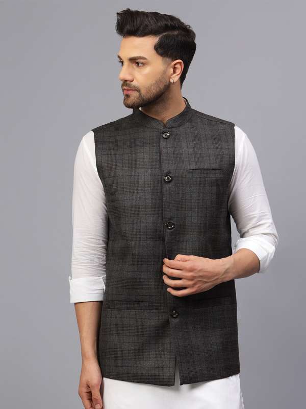 Grey Checked Nehru Jacket 7993133.htm Buy Grey Checked Nehru