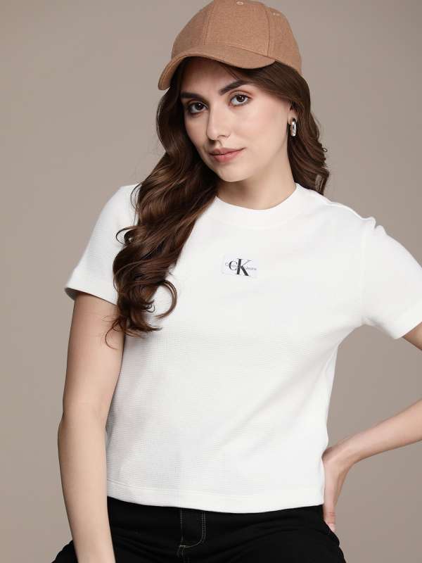 White Women Tops Tshirt Shirts Calvin Klein Jeans - Buy White