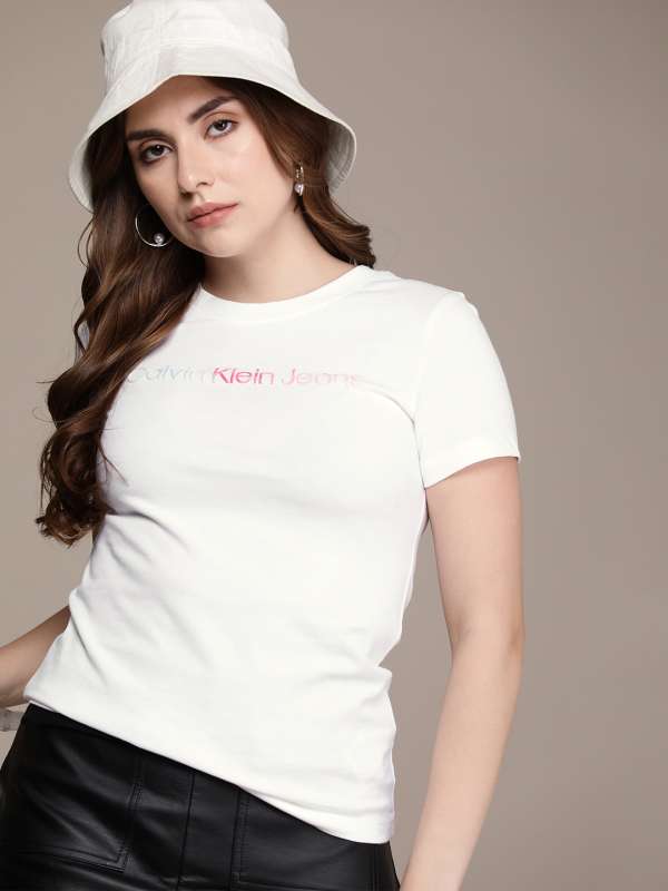 White Women Tops Tshirt Shirts Calvin Klein Jeans - Buy White