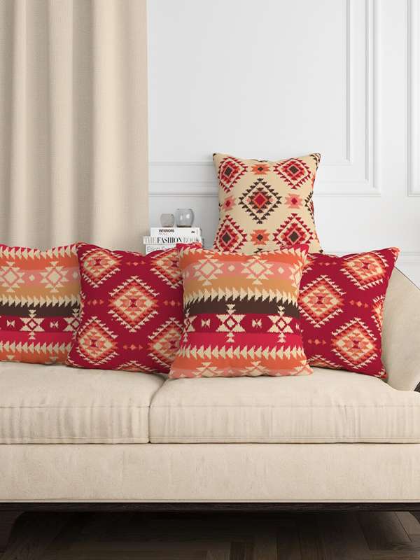 Red and discount cream cushion covers