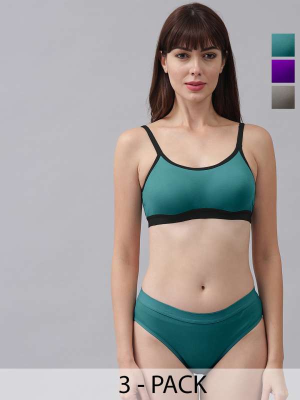 Buy online Green Color Block Sports Bra from lingerie for Women by