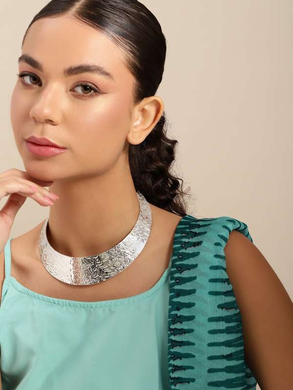 Silver stone choker store necklace