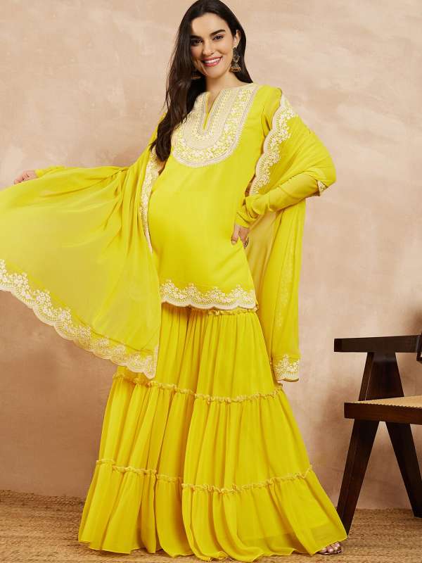 Yellow sharara dress clearance