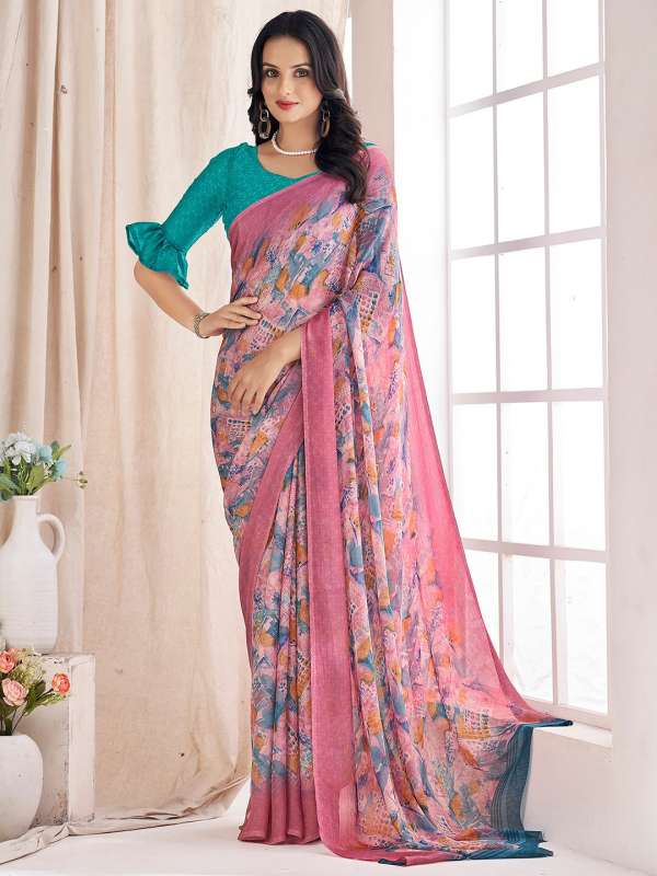 Printed pure sales chiffon sarees