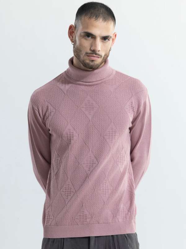 Men's Pink Crew-neck Sweater, Grey Sweatpants, White Leather High Top  Sneakers