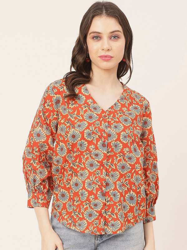 Buy Moomaya Women's Printed Surplice Neckline Top, Long Sleeves Designer Cotton  Tops Online at Best Prices in India - JioMart.