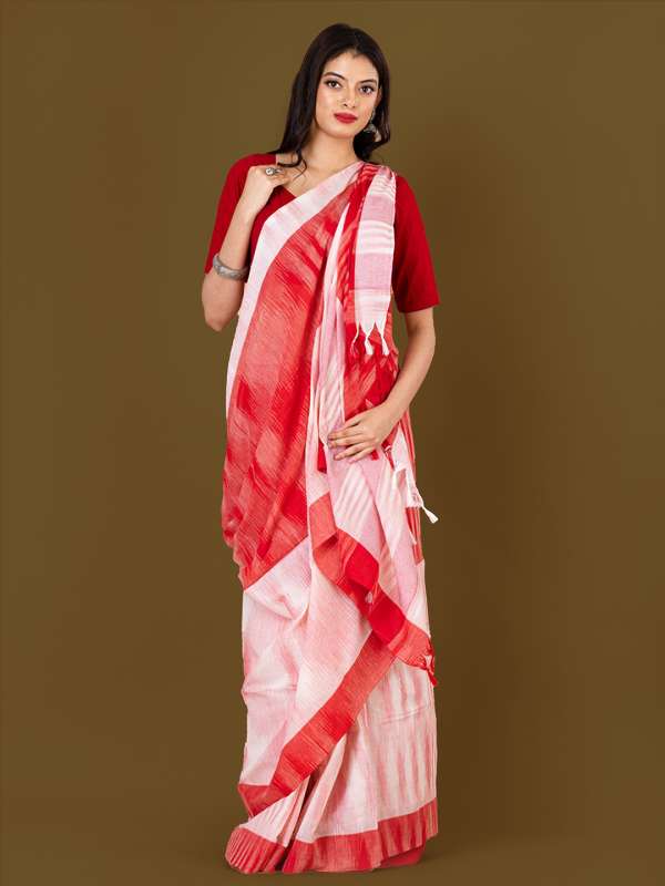 Sandal color saree with red 2025 border