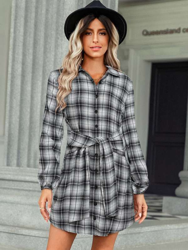 Long check shirt dress sale