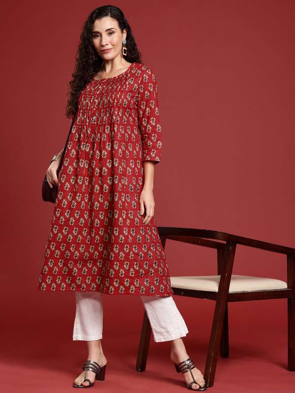 Jaypore Women Beige Kalamkari Printed A Line Kurtas Buy Jaypore Women Beige Kalamkari Printed A Line Kurtas online in India