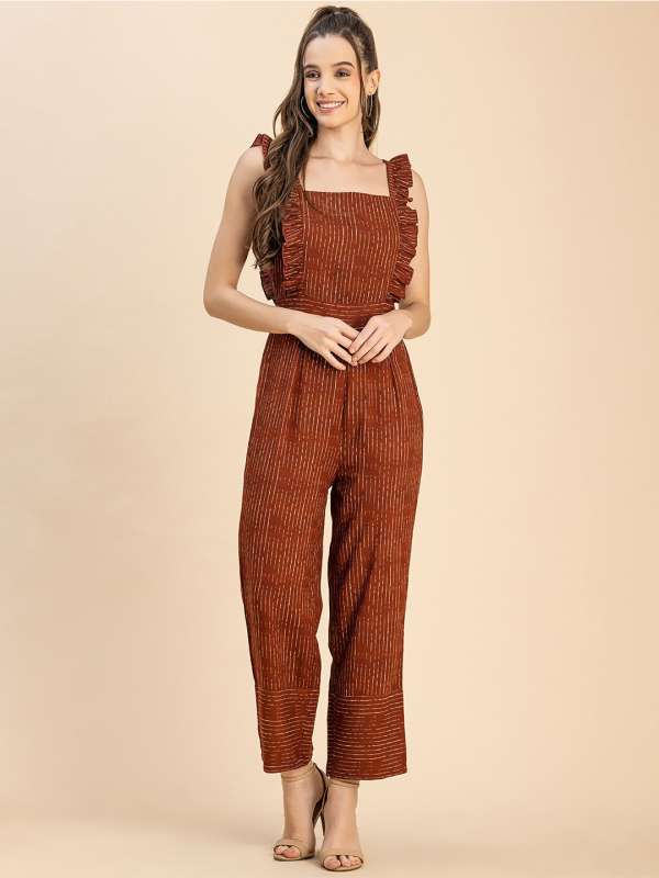 Buy SLIM BROWN SEAMLESS FLARE JUMPSUIT for Women Online in India