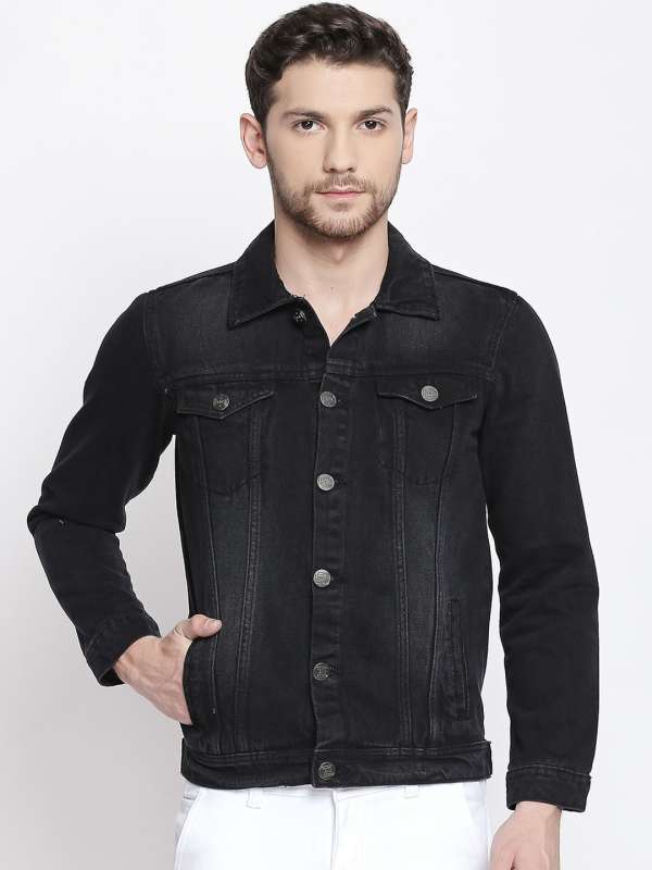 Black denim hot sale jacket mens myntra