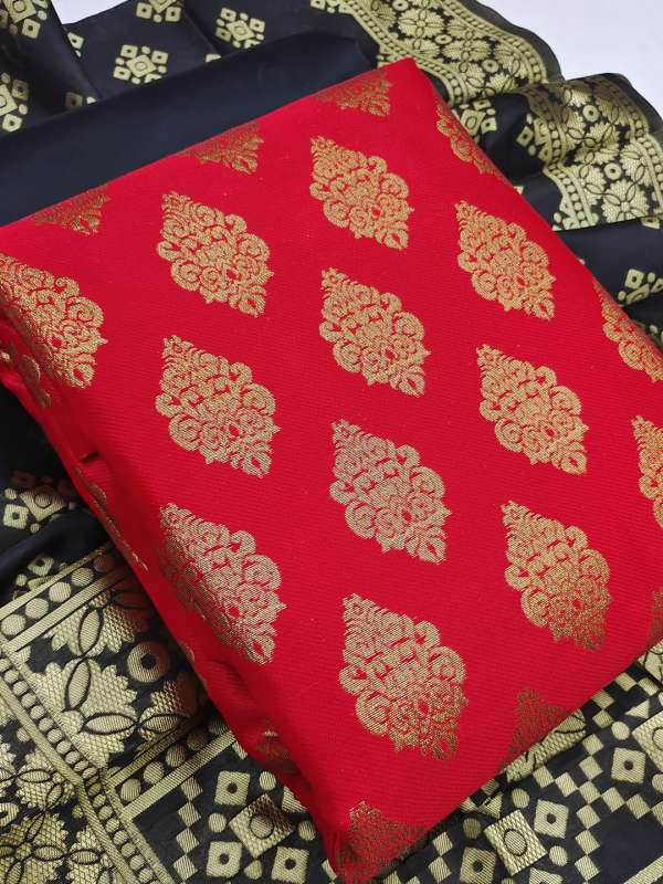 Red Banarasi Cotton Woven Dress Material 3608719.htm Buy Red