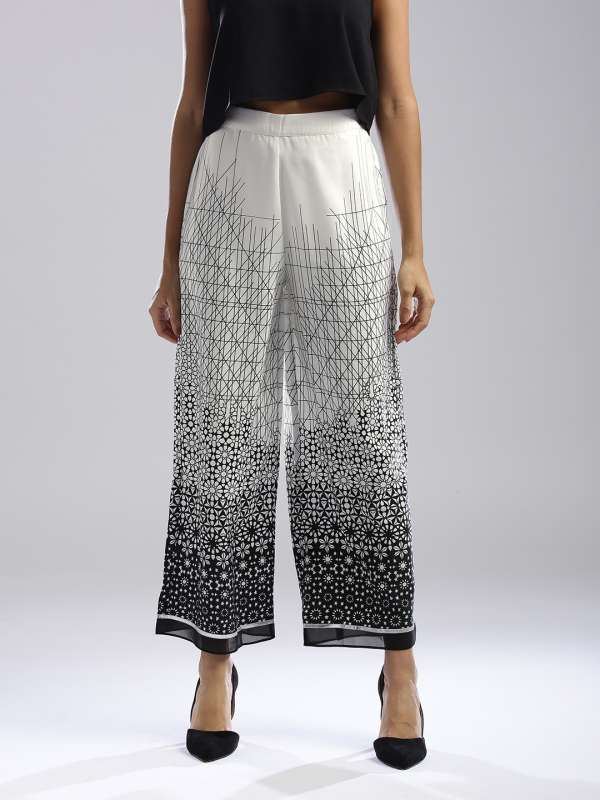 Buy WISHFUL by W Women WISHFUL by White Black Printed Straight Palazzos Palazzos for Women 2708406 Myntra