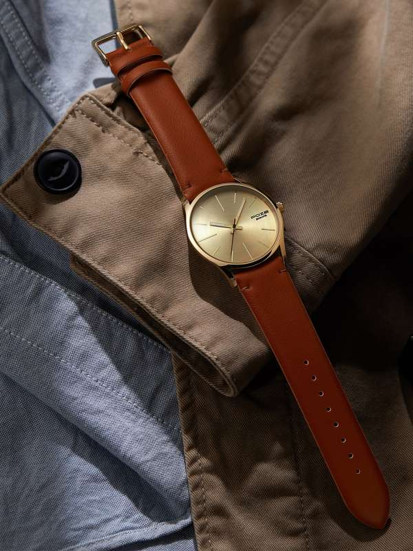 Leather band gold watch online