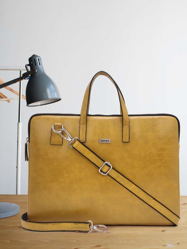 Yellow leather laptop bag top