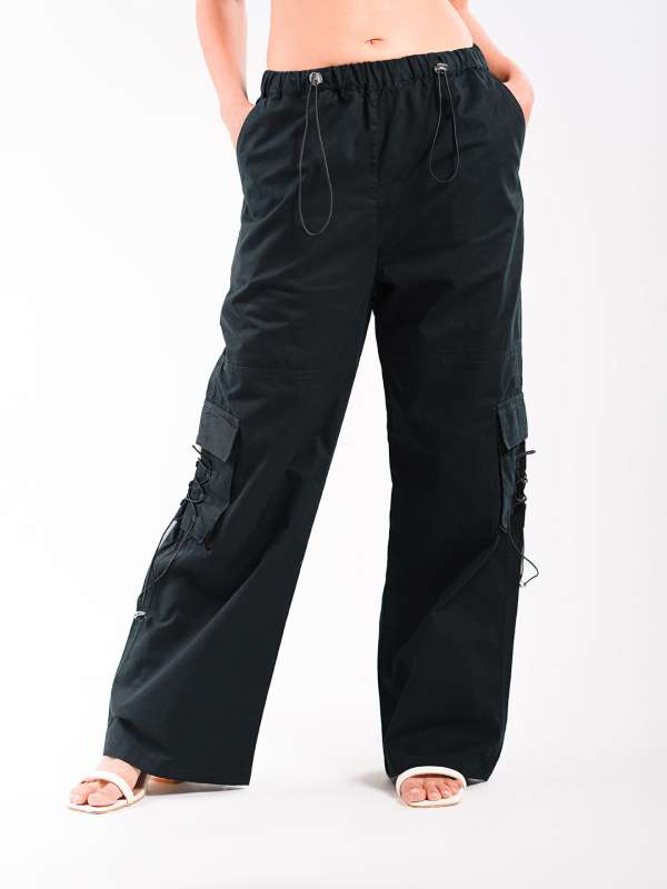 Buy GREEN LOW-WAISTED STRAIGHT CARGO PANTS for Women Online in India