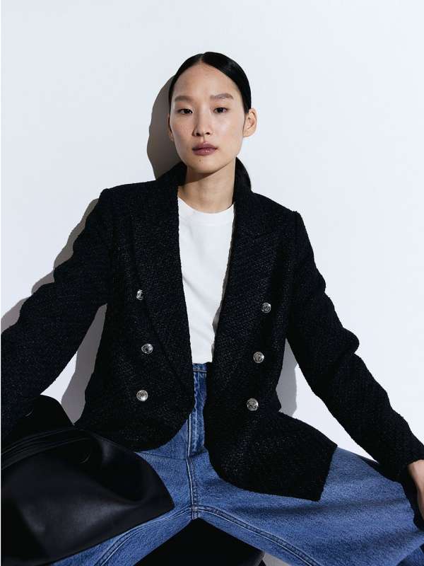 Black textured blazer hotsell