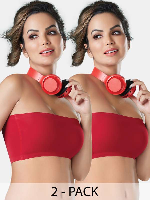 QUYUON Bandeau Bra Women's Comfortable Lace Breathable Bra Underwear No  Underwire Soft Running Sports Bras Red L