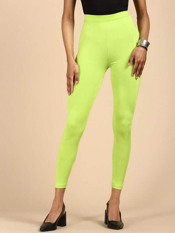 Bright green lime neon color Leggings by PalitraArt