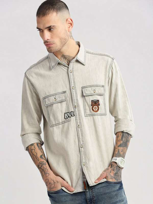Cream Denim Shirts Buy Cream Denim Shirts online in India
