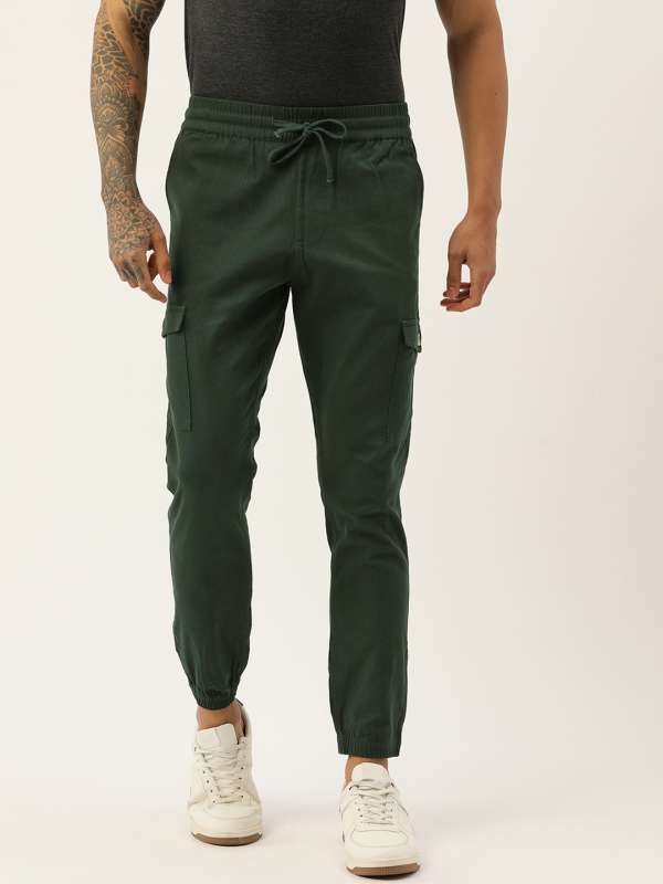 Men Green Solid Casual Track Pants