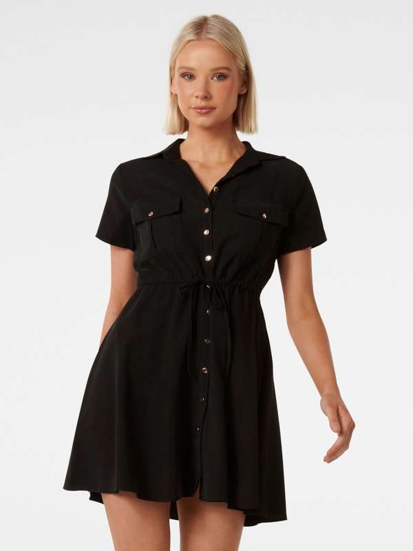 Black button sales down shirt dress