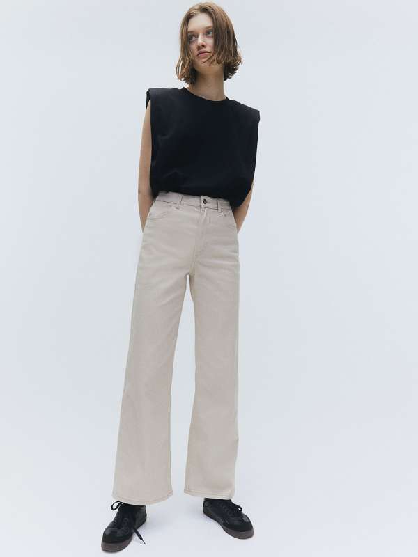 Buy Beige-coloured Ankle-length Trousers Online - W for Woman