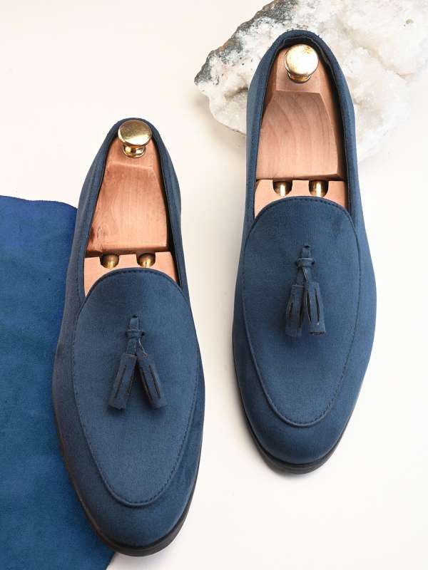 Blue leather slip on hot sale shoes
