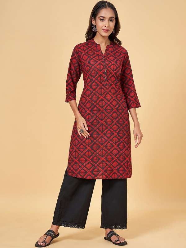 Buy Rangmanch by Pantaloons Women's Cotton A-Line Kurta  (205000004604269_Black_X-Large) at