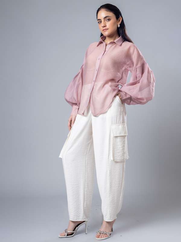 Buy CRINKLED LOOSE FIT WHITE SHIRT & TROUSER SET for Women Online in India