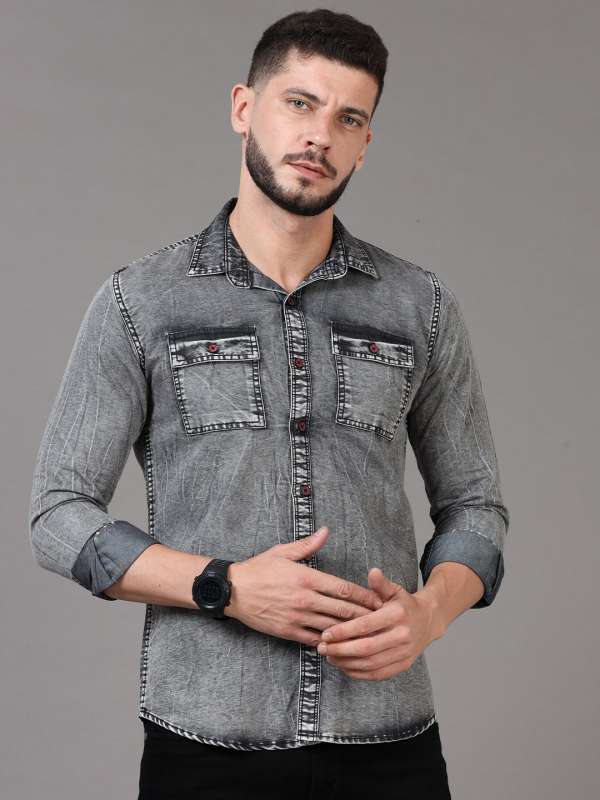 Grey jeans and denim shirt store