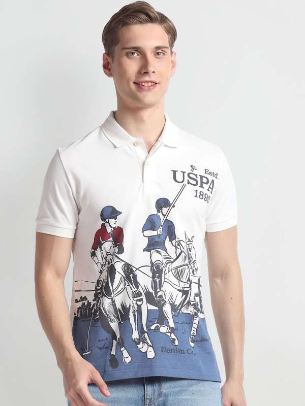 Black polo t shirt with white horse sales